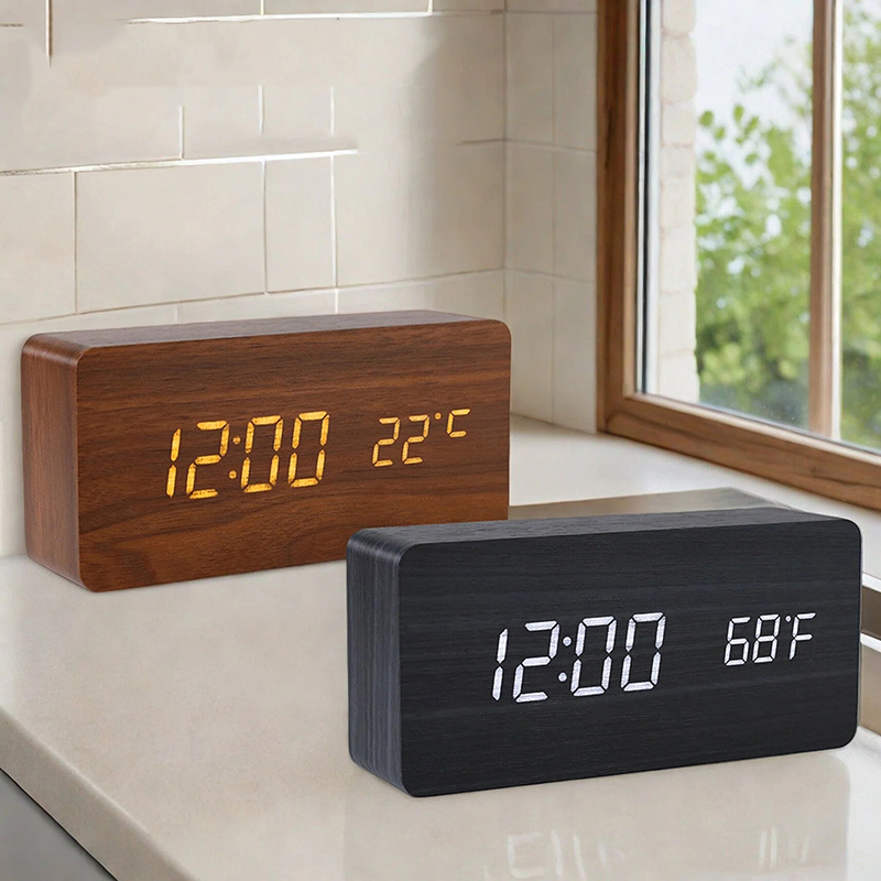 Led Desk Clock - Reloj Despertador Digital de Madera, Reloj