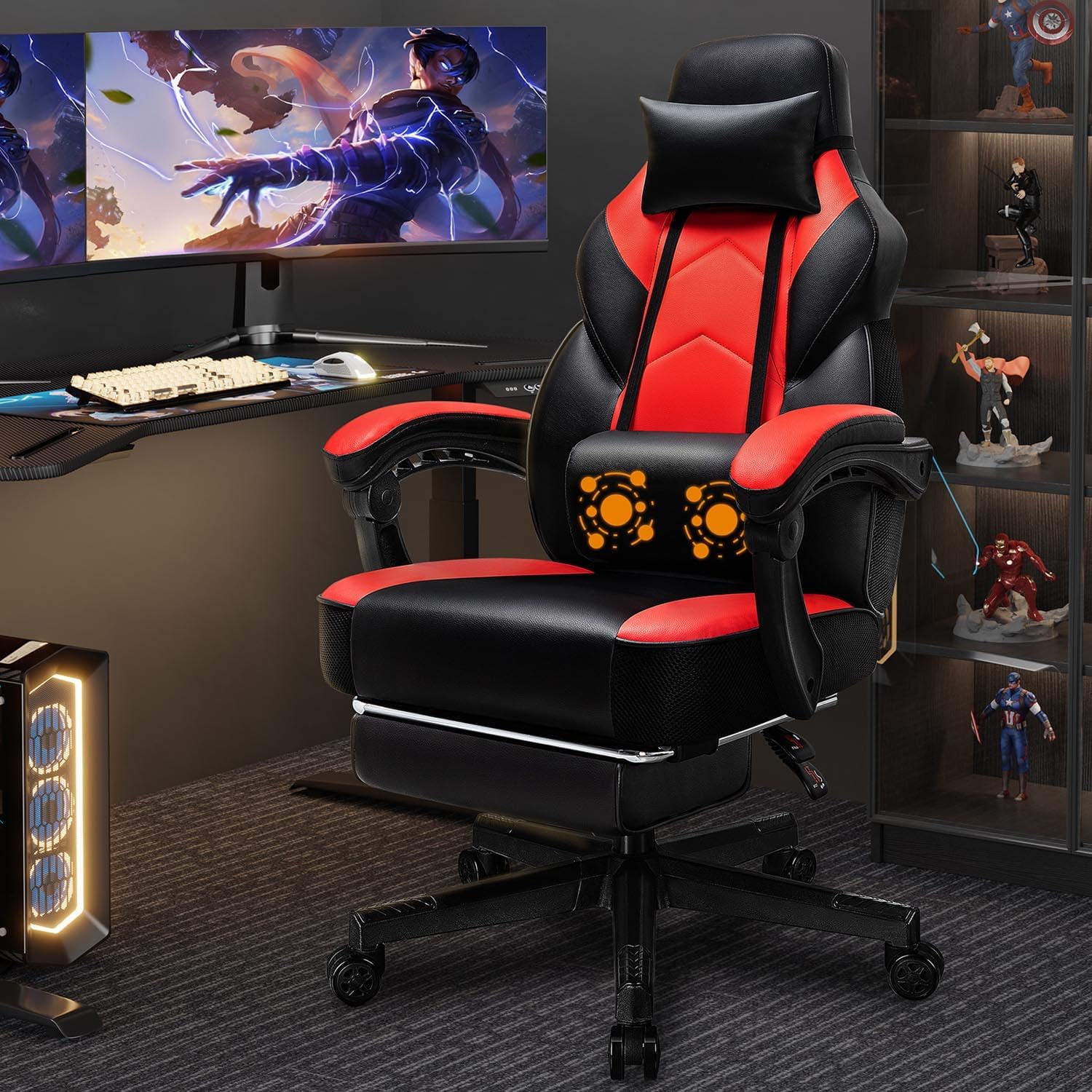 Home Office Ergonomics - Silla Gaming con Reposapiés, Soporte Lumbar